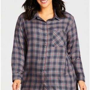 Avenue Blue and Black Button Down Shirt